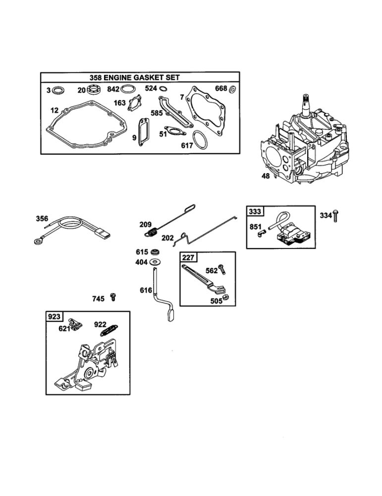 Short Block Diagram and Parts List for 12H801-2309-B1  Briggs and Stratton Engine